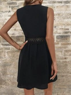 Women's Party Dress Lace Dress Homecoming Dress Midi Dress Black White Sleeveless Pure Color Lace Summer Spring V Neck Fashion Wedding Guest Summer Dress 2023 S M L XL 2XL -Tesla Style nmyyot1685081645375