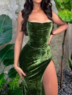 Women‘s Christmas Party Dress Velvet Dress Wedding Guest Dress Long Dress Maxi Dress Green Sleeveless Pure Color Split Spring Fall Winter Spaghetti Strap Winter Dress Evening Party Wedding 11 Women‘s Christmas Party Dress Velvet Dress Wedding Guest Dress Long Dress Maxi Dress Green Sleeveless Pure Color Split Spring Fall Winter Spaghetti Strap Winter Dress Evening Party Wedding -Tesla Style nndpht1692351410090