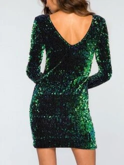 Women's Party Dress Sequin Dress Cocktail Dress Mini Dress Dark Green Long Sleeve Pure Color Sequins Spring Fall Winter Crew Neck Sexy Party Winter Dress Birthday Slim 2023 S M L XL XXL -Tesla Style nngiqe1657089332932