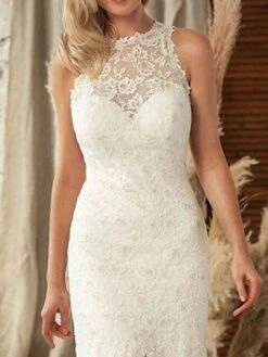 Women‘s Party Dress Wedding Guest Dress Lace Dress Sheath Dress Long Dress Maxi Dress White Sleeveless Pure Color Lace Spring Summer Crew Neck Fashion Party Spring Dress Slim 2023 S M L XL -Tesla Style nnlphf1657089349584