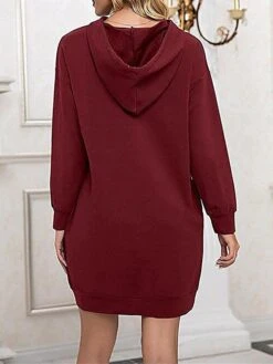 Women's Casual Dress Hoodie Dress Shift Dress Mini Dress Pocket Outdoor Street Daily Active Fashion Hooded Long Sleeve 2023 Loose Fit Black Wine Army Green Color S M L XL XXL Size -Tesla Style nnnflm1693558124771