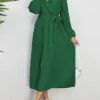 Women's Work Dress Swing Dress Black Dress Fashion Midi Dress Lace Up Ruched V Neck Long Sleeve Plain Loose Fit Black Blue Green Fall Winter S M L XL XXL -Tesla Style nnsqoa1693374217194