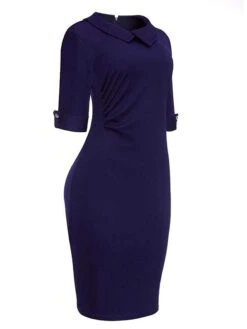 Women's Work Dress Party Dress Sheath Dress Fashion Midi Dress Button Lapel Half Sleeve Plain Slim Black Wine Navy Blue Summer Spring S M L XL XXL -Tesla Style nofrtb1672999717424