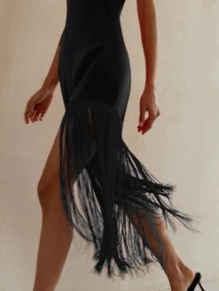 Women's Fringe Dress Bodycon Midi Dress White Black Sleeveless Pure Color Backless Tassel Fringe Spring Summer Strapless Stylish Elegant Sexy Slim 2022 S M L / Party Dress -Tesla Style notaas1655372870248