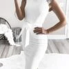 Women's Party Dress Cocktail Dress Wedding Guest Dress Midi Dress White Sleeveless Pure Color Lace Up Summer Spring Crew Neck Fashion Wedding Guest Vacation Summer Dress 2023 S M L XL 2XL