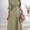Women's Work Dress Semi Formal Dress A Line Dress Fashion Office Daily Workfashion Midi Dress Ruched Button Shirt Collar Long Sleeve Plain Loose Fit Black Army Green Gray Fall Winter S M L XL