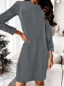 Women's Sweater Dress Winter Dress Jumper Dress Mini Dress Ruched School Home Daily Active Fashion Crew Neck Long Sleeve 2023 Regular Fit Light Pink Black Red Color S M L XL XXL Size -Tesla Style npfoue1694168811545