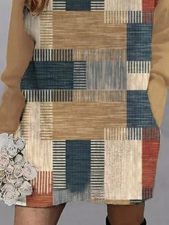 Women's Casual Dress Sweatshirt Dress Winter Dress Geometric Plaid Pocket Print Crew Neck Mini Dress Fashion Streetwear Outdoor Daily Long Sleeve Loose Fit Yellow Pink Blue Fall Winter S M L XL XXL -Tesla Style npnciq1693979270900