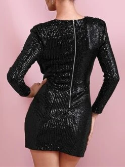 Women‘s Party Dress Sequin Dress Homecoming Dress Mini Dress Black White Long Sleeve Pure Color Sparkly Glitter Sequins Spring Fall Winter V Neck Fashion Winter Dress Wedding Guest Birthday -Tesla Style nppmye1693897491167