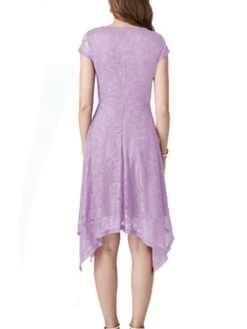 Women's Party Dress Lace Dress Cocktail Dress Midi Dress Black Pink Wine Short Sleeve Pure Color Lace Spring Fall Winter V Neck Fashion Winter Dress Wedding Guest Vacation 2023 S M L XL XXL -Tesla Style npricz1692180415461