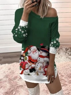 Women‘s Christmas Casual Dress Sweatshirt Dress Mini Dress Warm Fashion Outdoor Holiday Crew Neck Print Santa Claus Snowman Loose Fit Red Burgundy Royal Blue S M L XL XXL -Tesla Style nptelf1694166434872
