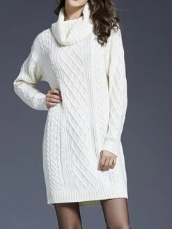 Women's Sweater Dress Jumper Dress Winter Dress Mini Dress Warm Plain Outdoor Daily Holiday Vacation Turtleneck Long Sleeve 2023 Loose Fit White Wine Blue M L XL XXL 3XL -Tesla Style nqasim1697711245101