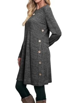 Women's Work Dress Casual Dress A Line Dress Fashion Daily Mini Dress Button Pocket Crew Neck Long Sleeve Plain Loose Fit Black Pink Gray Fall Winter S M L XL XXL -Tesla Style nqurnj1697185370199