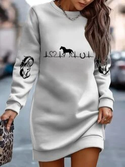 Women's Sweatshirt Dress Casual Dress Mini Dress Warm Fashion Outdoor Vacation Going Out Crew Neck Print Print Regular Fit White Red Blue S M L XL XXL -Tesla Style nqwbpf1697708185073