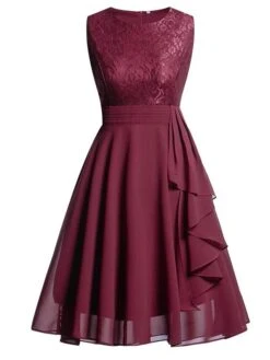 Women‘s Semi Formal Party Dress Wedding Guest Dress Lace Dress Swing Dress Midi Dress Pink Wine Navy Blue Sleeveless Pure Color Lace Winter Fall Spring Crew Neck Elegant Dress Date 2023 S M L XL XXL -Tesla Style nreifs1671445709918