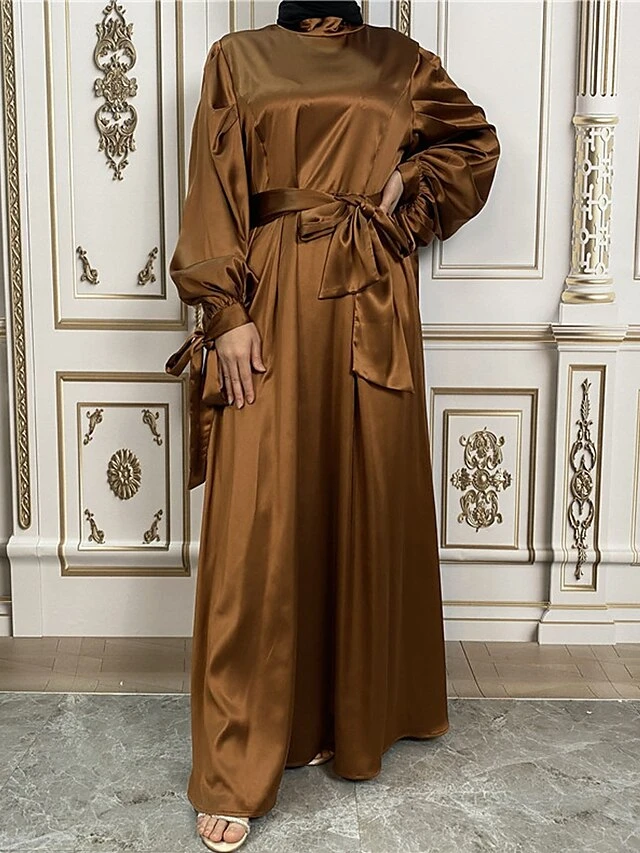 Women's Long Dress Maxi Dress Party Dress Casual Dress Satin Dress Pure Color Fashion Streetwear Outdoor Daily Holiday Lace Up Ruched Long Sleeve Stand Collar Dress Loose Fit Black Royal Blue Purple 6 Women's Long Dress Maxi Dress Party Dress Casual Dress Satin Dress Pure Color Fashion Streetwear Outdoor Daily Holiday Lace Up Ruched Long Sleeve Stand Collar Dress Loose Fit Black Royal Blue Purple - Image 4