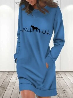 Women's Sweatshirt Dress Casual Dress Mini Dress Warm Fashion Outdoor Vacation Going Out Crew Neck Pocket Print Print Loose Fit White Red Blue S M L XL XXL -Tesla Style nserka1697634090625