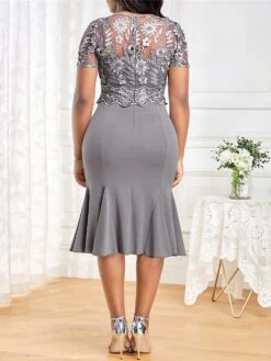 Women's Plus Size Party Dress Cocktail Dress Wedding Guest Dress Midi Dress Pink Wine Blue Short Sleeve Pure Color Lace Spring Fall Winter Crew Neck Fashion Winter Dress Wedding Guest Vacation 2023 S -Tesla Style nsvlfp1693806559825