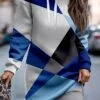 Women's Casual Dress Hoodie Dress Winter Dress Geometric Color Block Print Hooded Mini Dress Fashion Streetwear Outdoor Daily Long Sleeve Loose Fit Blue Fall Winter S M L XL XXL -Tesla Style ntdixc1694430103033