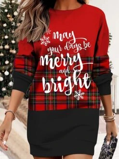 Women's Christmas Casual Dress Sweatshirt Dress Mini Dress Warm Fashion OutdoorVacation Crew Neck Print GeometricTree Print Loose Fit Black White Wine S M L XL XXL -Tesla Style nvbkle1695371444795