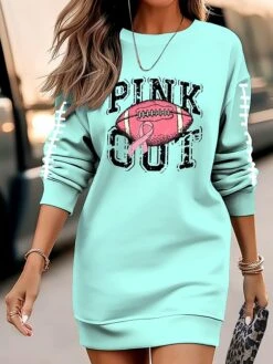 Women's Casual Dress Sweatshirt Dress Winter Dress Letter Football Print Crew Neck Mini Dress Fashion Streetwear Outdoor Daily Long Sleeve Loose Fit Blush Pink White Light Green Fall Winter S M L XL -Tesla Style nvcuol1695372485233