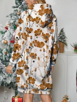 Women's Casual Dress Hoodie Dress Mini Dress Warm Fashion Outdoor Christmas Holiday Hoodie Print Floral Loose Fit Yellow Blue Purple S M L XL XXL -Tesla Style nvhqza1696942490819