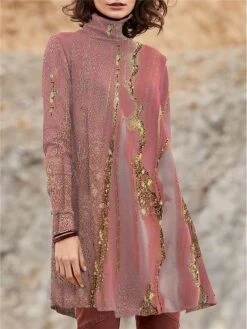 Women's Work Dress Casual Dress Swing Dress Fashion Winter Dress Daily Mini Dress Print Turtleneck Long Sleeve Floral Geometric Regular Fit Black Blue Purple Fall Winter S M L XL XXL -Tesla Style nvkymz1694151641617