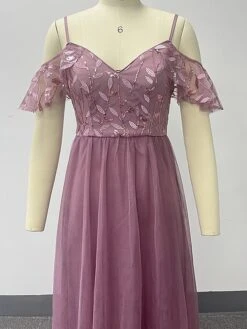 Women‘s Prom Dress Party Dress Sequin Dress Long Dress Maxi Dress Pink Short Sleeve Pure Color Sparkly Glitter Sequins Fall Winter Autumn Spaghetti Strap Fashion Wedding Guest Evening Party -Tesla Style nvmxab1693535467017