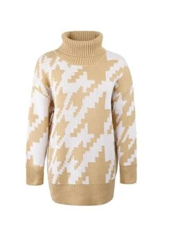 Women's Sweater Dress Winter Dress Jumper Dress Mini Dress Patchwork Ribbed Daily Date Vacation Active Fashion Turtleneck Long Sleeve 2023 Loose Fit Black Blue Khaki Color S M L XL Size -Tesla Style nvywwh1694087787205