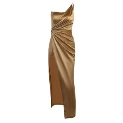 Women‘s Formal Party Dress Satin Dress Black Dress Sheath Dress Long Dress Maxi Dress Champagne Sleeveless Pure Color Ruched Spring Summer One Shoulder Weekend Slim 2023 -Tesla Style nwixdt1668483442999