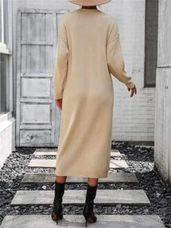 Women's Sweater Dress Winter Dress Jumper Dress Midi Dress Button Daily Date Going Out Fashion Basic Crew Neck Long Sleeve 2023 Loose Fit Black White Purple Color S M L XL Size -Tesla Style nwkklg1691991582484