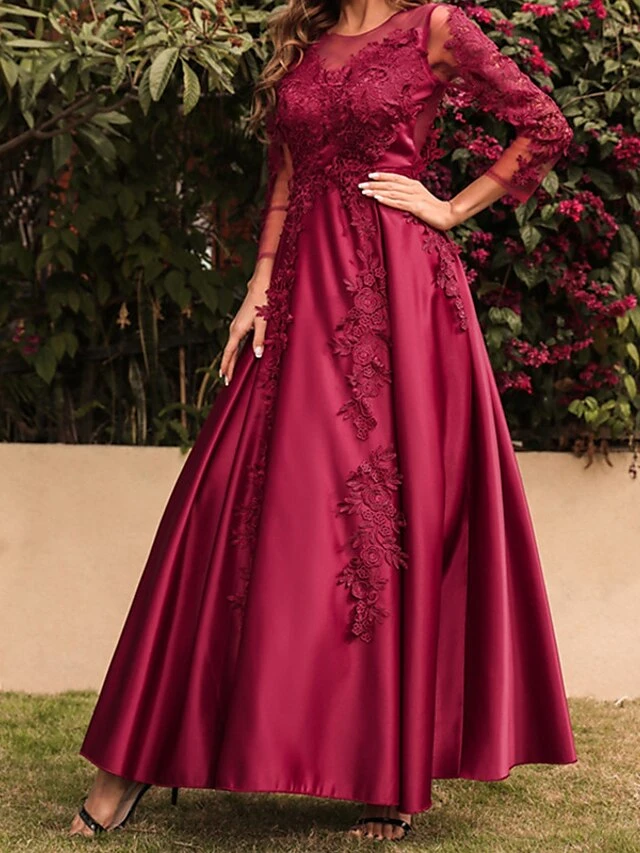 Women's Prom Dress Party Dress Lace Dress Long Dress Maxi Dress Red 3/4 Length Sleeve Pure Color Lace Spring Fall Winter Crew Neck Fashion Party Winter Dress Birthday 2023 S M L XL XXL 7 Women's Prom Dress Party Dress Lace Dress Long Dress Maxi Dress Red 3/4 Length Sleeve Pure Color Lace Spring Fall Winter Crew Neck Fashion Party Winter Dress Birthday 2023 S M L XL XXL - Image 5