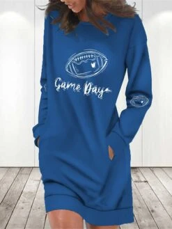 Women's Casual Dress Sweatshirt Dress Winter Dress Letter Football Pocket Print Crew Neck Mini Dress Fashion Streetwear Outdoor Daily Long Sleeve Loose Fit Black Red Blue Fall Winter S M L XL XXL -Tesla Style nwwfhf1695204466851