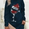 Women‘s Christmas Casual Dress Sweatshirt Dress Mini Dress Warm Fashion Outdoor Holiday Crew Neck Print Hat Loose Fit Burgundy Blue Green S M L XL XXL