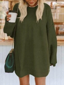 Women's Sweater Dress Jumper Dress Casual Dress Long Dress Maxi Dress Fashion Pure Color Outdoor Daily Vacation Going Out Crew Neck Long Sleeve Patchwork 2023 Loose Fit Black Rusty Red Orange S M L XL -Tesla Style nxtmgf1695643856869