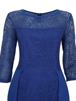 Women's Party Dress Lace Dress Swing Dress Mini Dress Black Wine Blue 3/4 Length Sleeve Pure Color Lace Spring Fall Winter Crew Neck Fashion Party Spring Dress 2023 S M L XL XXL 3XL 4XL -Tesla Style nycljs1671604320646