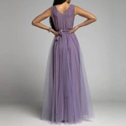 Women‘s Prom Party Dress Wedding Guest Sheath Dress Swing Dress Long Dress Maxi Dress Pink Purple Sleeveless Pure Color Mesh Winter Fall Spring V Neck Fashion Evening Party Slim 2023 S M L XL -Tesla Style nykovw1671515384354