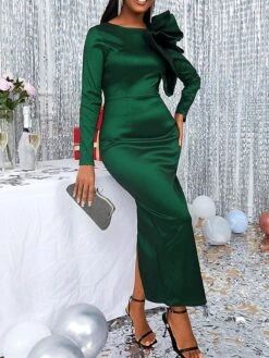 Women‘s Christmas Prom Dress Party Dress Satin Dress Long Dress Maxi Dress Red Blue Green Long Sleeve Pure Color Ruffle Spring Fall Winter Crew Neck Fashion Winter Dress Evening Party Wedding Guest -Tesla Style nyrypx1692179653228