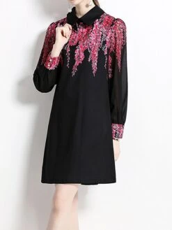 Women's Party Dress Casual Dress Sheath Dress Mini Dress Black White Long Sleeve Floral Print Fall Winter Autumn Shirt Collar Fashion Vacation 2023 M L XL XXL -Tesla Style nyvkpr1697451972373