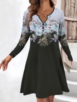 Women's Work Dress Casual Dress Fashion Winter Dress Daily Mini Dress Button Print V Neck Long Sleeve Floral Regular Fit Blue Light Purple Purple Fall Winter S M L XL XXL -Tesla Style nzoafv1694671045608