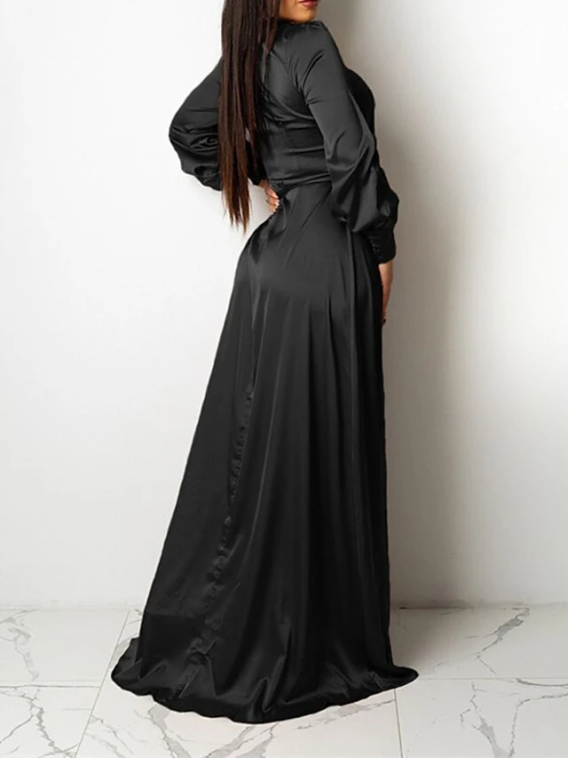 Women‘s Wedding Guest Dress Party Dress Satin Dress Sheath Dress Swing Dress Long Dress Maxi Dress Black Yellow Pink Long Sleeve Pure Color Lace Up Winter Fall Spring V Neck Mature Winter Dress 2023 8 Women‘s Wedding Guest Dress Party Dress Satin Dress Sheath Dress Swing Dress Long Dress Maxi Dress Black Yellow Pink Long Sleeve Pure Color Lace Up Winter Fall Spring V Neck Mature Winter Dress 2023 - Image 6