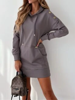 Women's Casual Dress Hoodie Dress Mini Dress Active Daily Outdoor Holiday Vacation Hoodie Pocket Solid Color Loose Fit ArmyGreen Black Blue S M L XL XXL -Tesla Style nzwwsc1695644529808