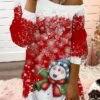 Women's Casual Dress Christmas Dress Sweatshirt Dress Snowman Snowflake Cold Shoulder Print One Shoulder Mini Dress Fashion Streetwear Outdoor Christmas Long Sleeve Loose Fit Black Red Blue Fall -Tesla Style oaiuad1695111666109