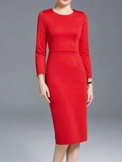 Women's Work Dress Sheath Dress Semi Formal Dress Fashion Winter Dress Office Workfashion Midi Dress Zipper Crew Neck 3/4 Length Sleeve Plain Regular Fit Black Red Fall Winter S M L XL XXL -Tesla Style oaspgt1695030992502