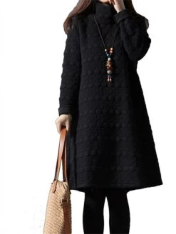 Women's Work Dress Sheath Dress Black Dress Fashion Midi Dress Ruched Turtleneck Long Sleeve Plain Loose Fit Black Wine Gray Fall Winter M L XL XXL -Tesla Style oaxtil1693300597506