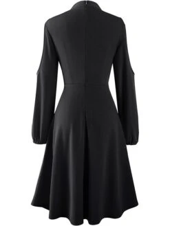 Women's Work Dress Semi Formal Dress A Line Dress Fashion Midi Dress Hollow Out Crew Neck Long Sleeve Plain Regular Fit Black Red Fall Winter S M L XL XXL -Tesla Style obarks1692603042439