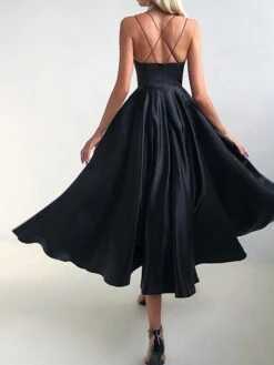 Women's Party Dress Satin Dress Swing Dress Midi Dress Black Champagne Red Sleeveless Pure Color Backless Summer Spring Deep V Fashion Party Summer Dress Spring Dress 2023 S M L XL -Tesla Style obpykv1656913849396