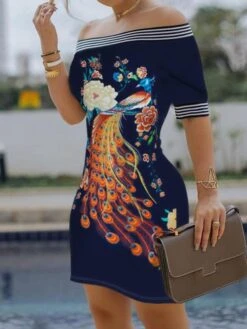 Women's Sheath Dress Mini Dress Navy Black White Short Sleeve Print Print Summer Spring Off Shoulder Stylish 2023 S M L XL -Tesla Style ocfkpm1626163868983
