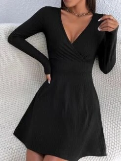 Women's Sweater Dress Winter Dress Jumper Dress Mini Dress Ruched Outdoor Daily Date Active Fashion V Neck Long Sleeve 2023 Regular Fit Black Dark Gray Apricot Color S M L XL Size -Tesla Style ocqkrr1693221955586