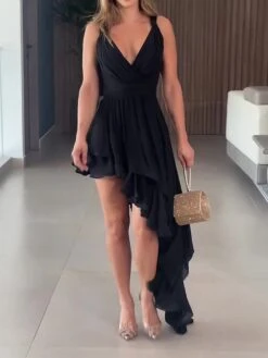 Women‘s Prom Dress Party Dress Wedding Guest Dress Black Dress Long Dress Maxi Dress Sleeveless Pure Color Ruffle Summer Spring Deep V Fashion Birthday Evening Party Wedding Guest S M L XL 2XL 3XL -Tesla Style odcekf1686201596632